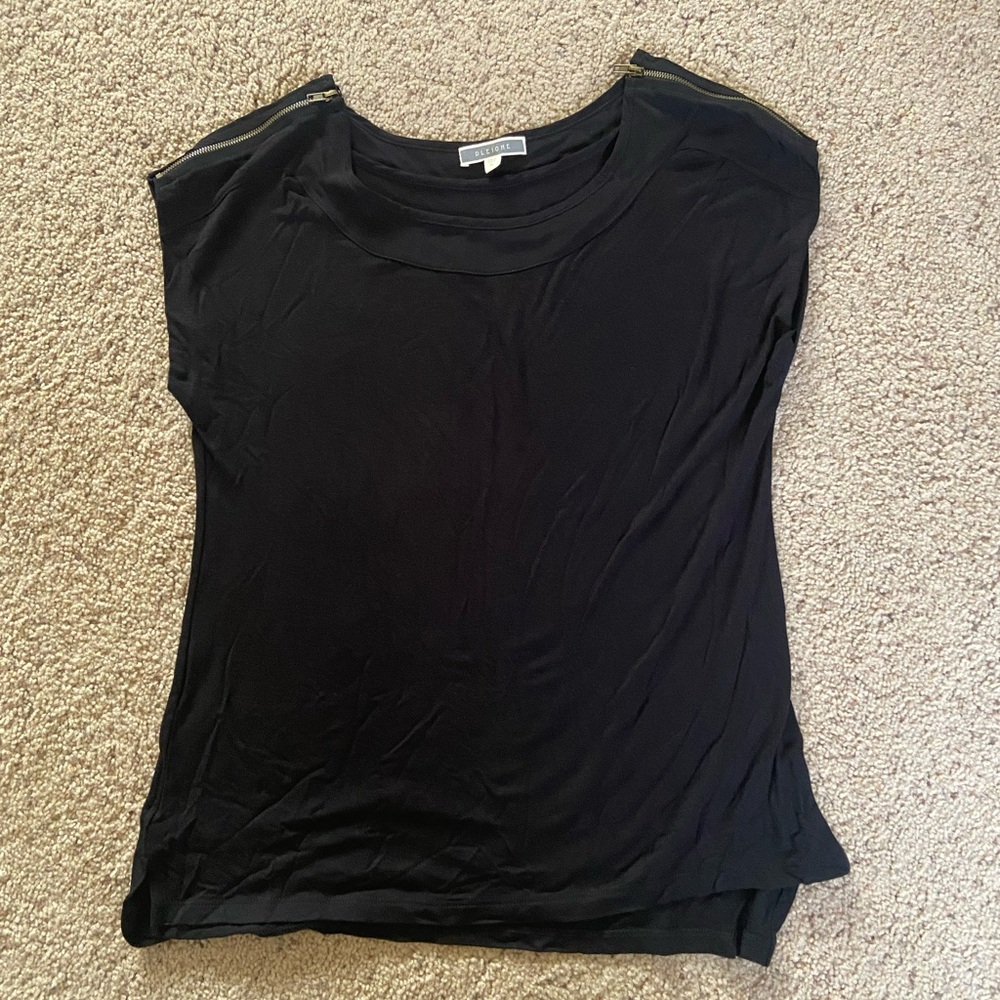 Pleione Black Cap Sleeve Relaxed Blouse
